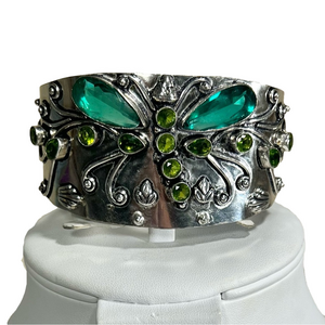 Vintage Style 925 Green Quartz Gemstone Bangle Bracelet